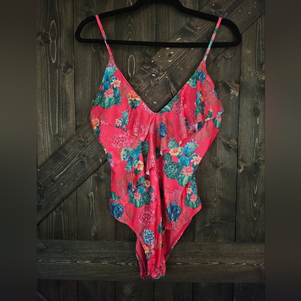 NWT Pink Floral and Green Cactus Swimsuit